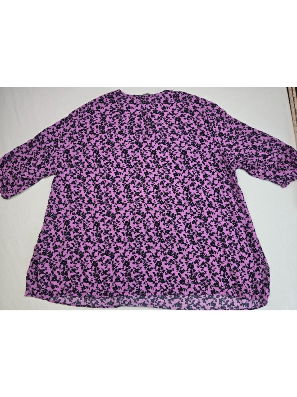Lilla Popken Peasant Top Womens 20/22 Purple & Black Floral Print Blouse Boho - Picture 4 of 5